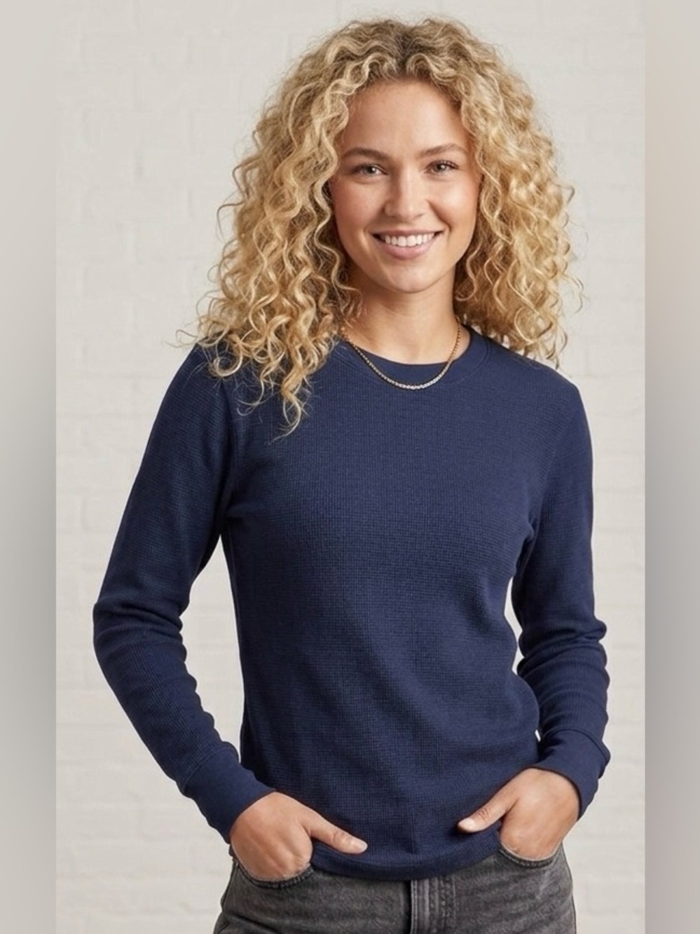 Vintage Sears Winter Skins Thermal Knit Crewneck Navy Blue Size Medium Unisex